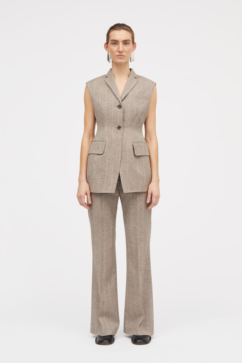 Mark Kenly Domino Tan Vivian Speckled Thin Wool Vest Brown Melange